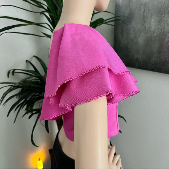 Marciano Pink Ruffle One Sleeve Party Crop - Picture 2 of 12